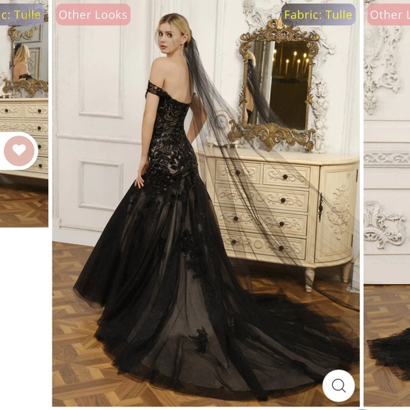 Off the shoulder black lace tulle prom dress gown - Picture 5 of 6